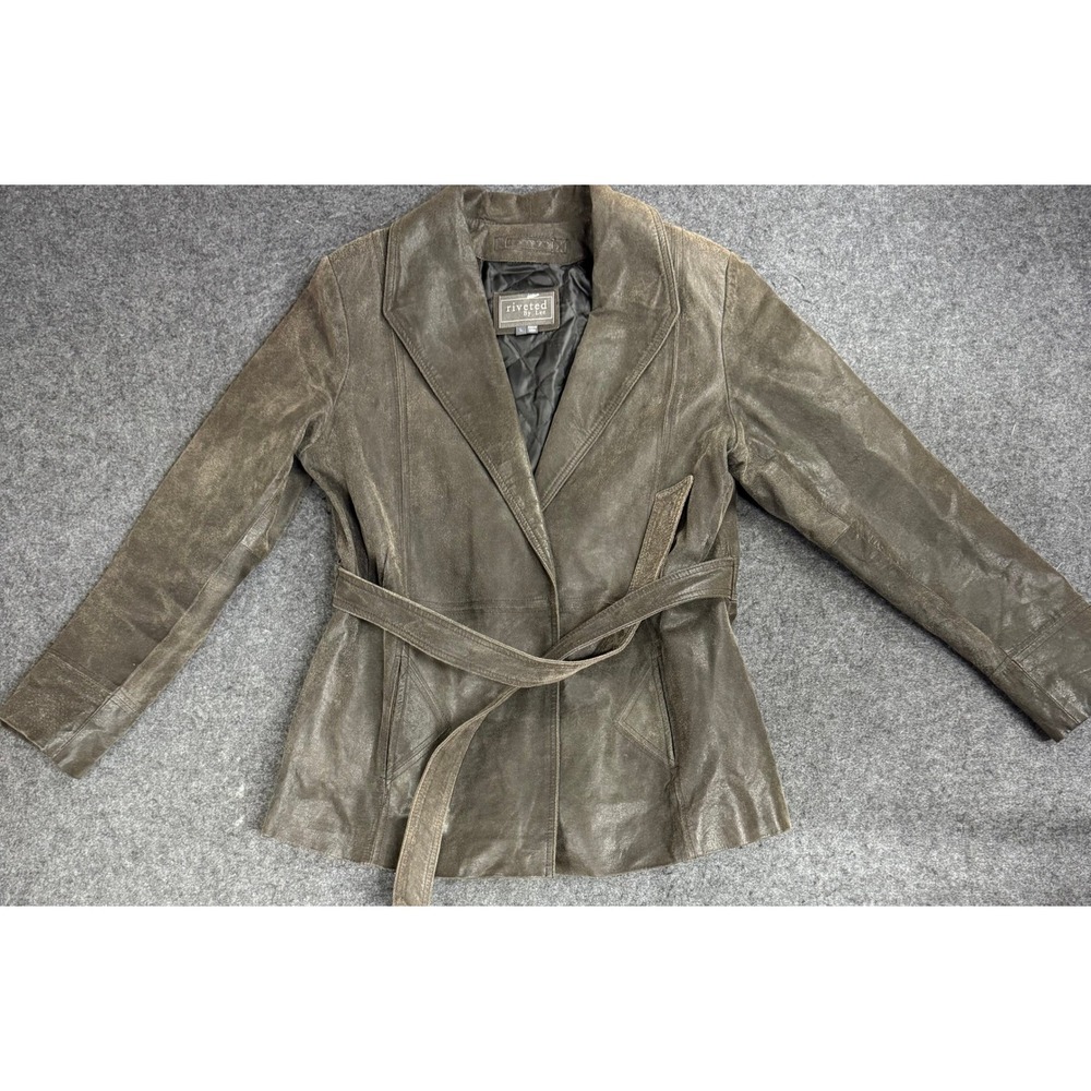 Riveted‎ by Lee Womens Genuine Leather Belted Blazer Jacket Brown Size L VTG